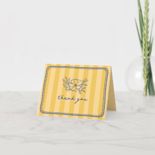 Stripe Floral Yellow Blue Wedding Thank You Card