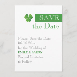 Stripe & green clover, Irish wedding Save the Date