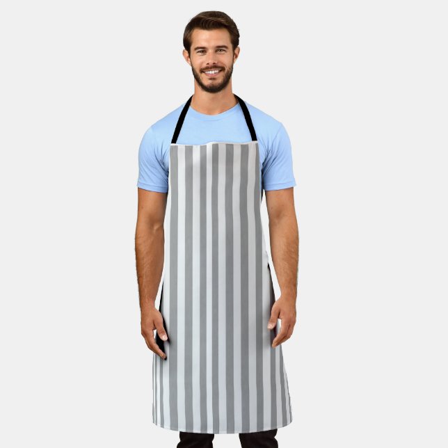 Stripe Grey White All Over Print Apron  (Worn)