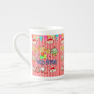 Stripe Happy Birthday Merry Christmas Bone China Mug