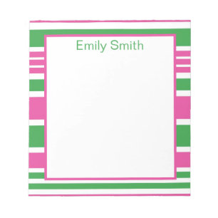 Stripe Kelly Green and Pink Notepad
