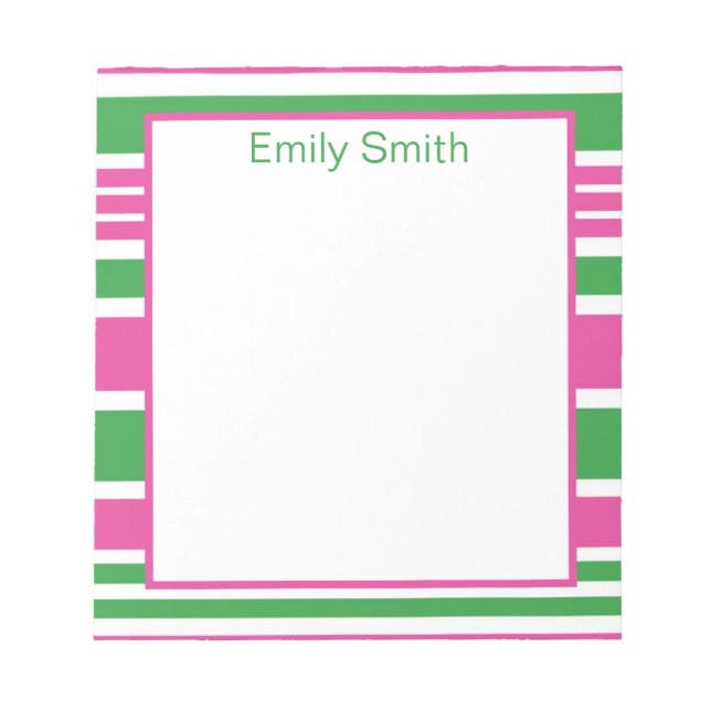 Stripe Kelly Green and Pink Notepad (Front)