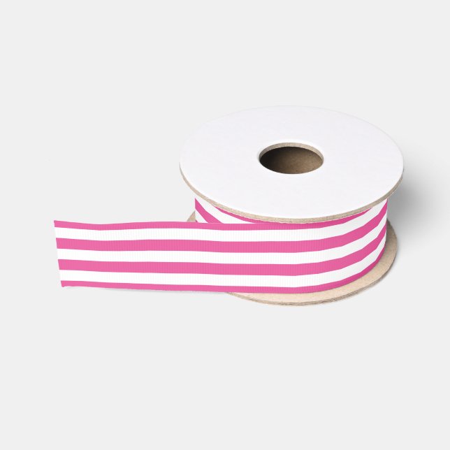 Stripe lengthwise narrow ribbon hot pink white grosgrain ribbon (Spool)