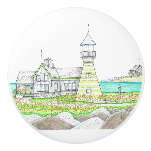 Stripe Lighthouse Ceramic Door Knob (Front)