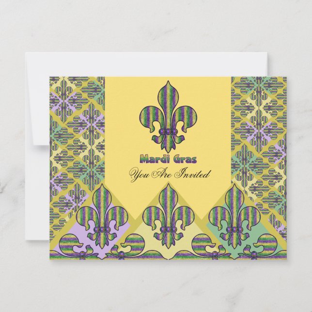 Stripe Mardi Gras Fleur de lis Invitation (Front)