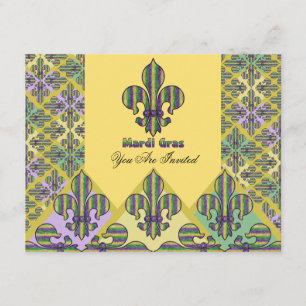 Stripe Mardi Gras Fleur de lis Invitation