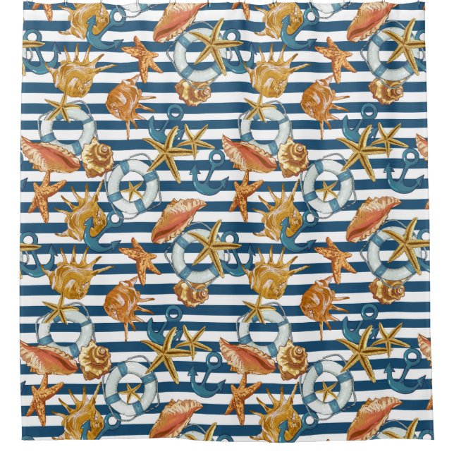 Stripe Marine Pattern Anchor Life Line Sea Shells  (Front)
