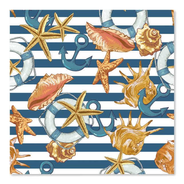 Stripe Marine Pattern Anchor Life Line Sea Shells  Wallpaper (Front)