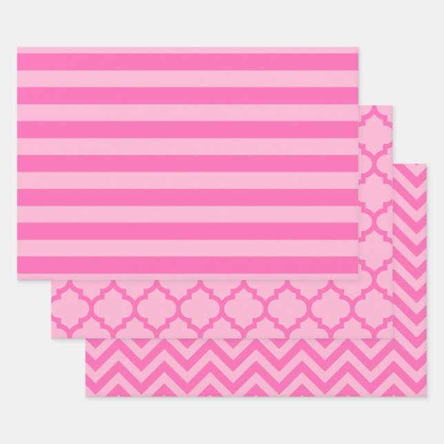 Stripe Moroccan Chevron DIY Colours 2 Tone Pink Wrapping Paper Sheet (Set)