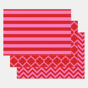 Stripe Moroccan Chevron DIY Colours Red Hot Pink Wrapping Paper Sheet