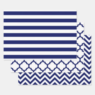 Stripe Moroccan Chevron DIY Colours White Blue Wrapping Paper Sheet