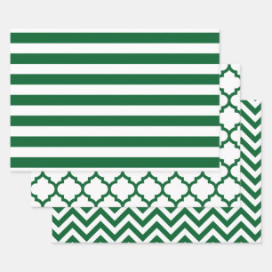 Stripe Moroccan Chevron DIY Colours White Green Wrapping Paper Sheet