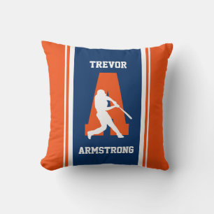 Stripe Navy and Orange Baseball Throw Pillow