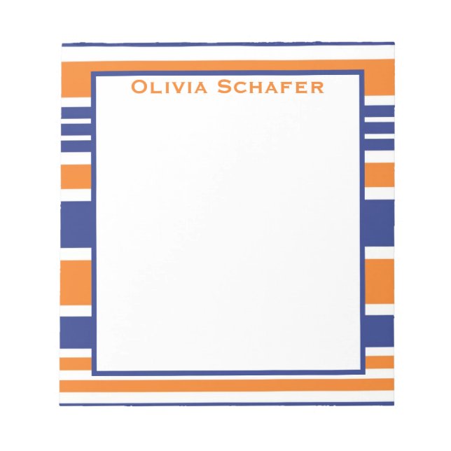 Stripe Orange and Navy Blue Notepad (Front)