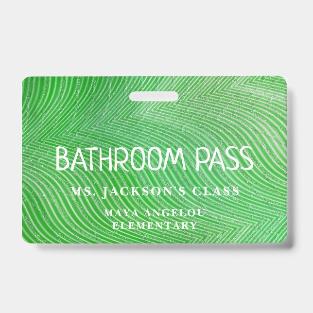 Stripe Pattern Back To School Bathroom Hall Pass   Badge (Front)