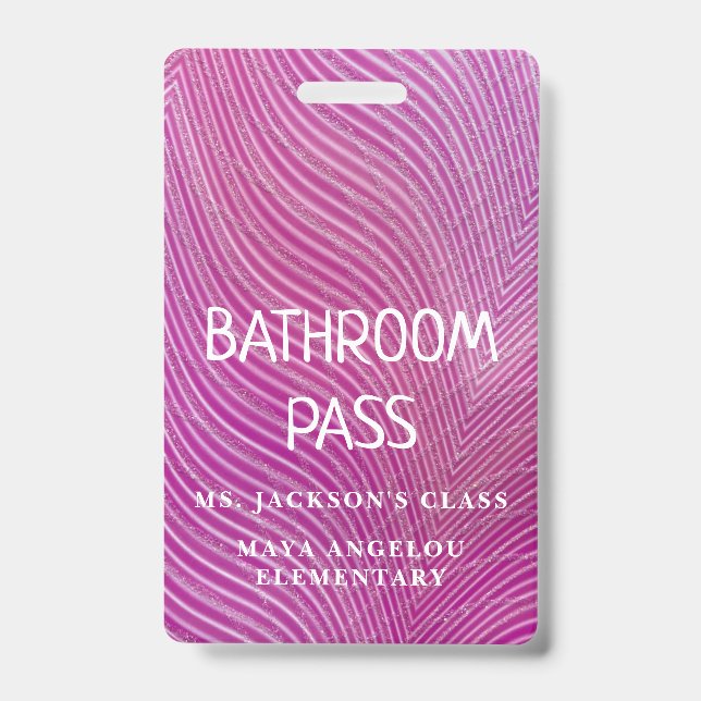 Stripe Pattern Back To School Bathroom Hall Pass   Badge (Front)