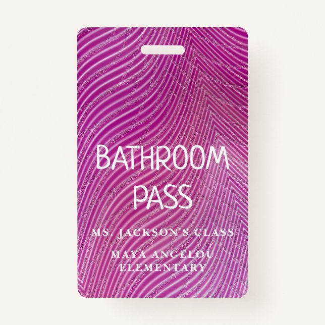 Stripe Pattern Back To School Bathroom Hall Pass   Badge (Back)