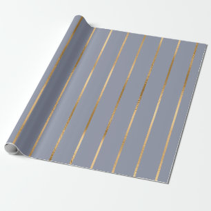 Stripe Pattern Blue Gold Wrapping Paper