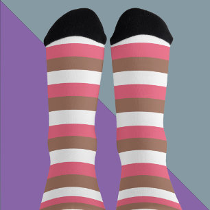 Stripe Pattern Horizontal Brown Pink White Socks