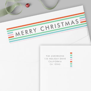Stripe Pattern   Modern Christmas Return Address Wrap Around Label