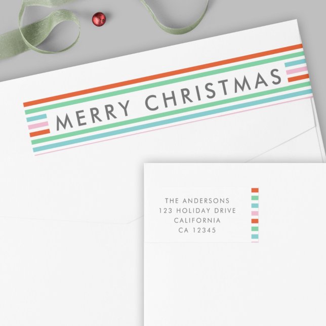 Stripe Pattern | Modern Christmas Return Address Wrap Around Label (Creator Uploaded)