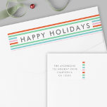 Stripe Pattern | Modern Colorful Christmas Address Wrap Around Label<br><div class="desc">Beautiful, cute horizontal christmas candy stripe pattern wrap around label in striking shades of red, green, blue and pink in a modern, 'scandi 'scandinavian design style. This versatile label matches our candy stripe holiday cards and can be personalized with your own greeting in place of "Happy Holidays", your family name...</div>