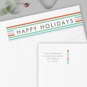 Stripe Pattern Modern Colorful Christmas Address Wrap Around Label