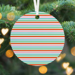 Stripe Pattern | Modern Colorful Christmas Cheer Metal Ornament<br><div class="desc">Simple, stylish candy stripe christmas tree ornament with a modern, minimalist semi-transparent overlay over a stylish, cute horizontal christmas candy stripe background in striking shades of red, green, blue and pink in a modern, 'scandi 'scandinavian design style. This versatile ornament can be personalized with your family name and year to...</div>