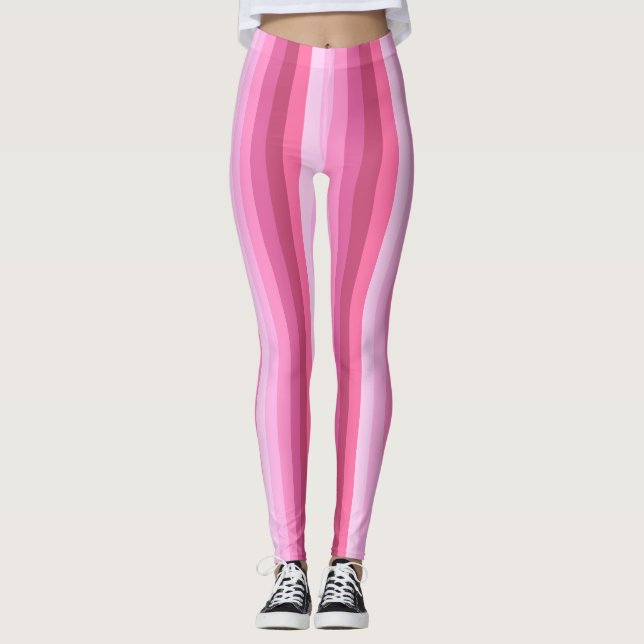 Stripe Pattern Vertical Pink Gradient Leggings (Front)
