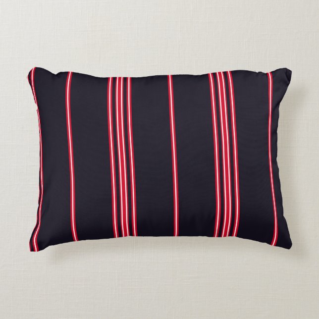 Stripe pattern with navy blue, white and red verti accent pillow (Front)