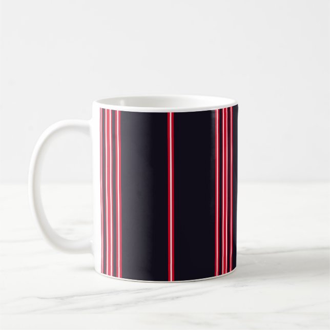 Stripe pattern with navy blue, white and red verti coffee mug (Left)