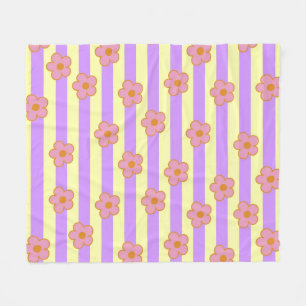 Stripe Purple Yellow Tropical Floral Botanical  Fleece Blanket