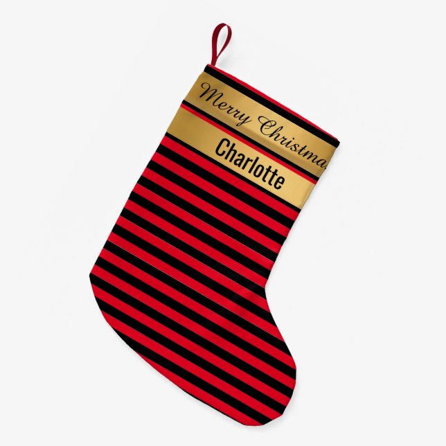 STRIPE Red Christmas Stocking GOLD DOUBLE SiDED (Front (Hanging))