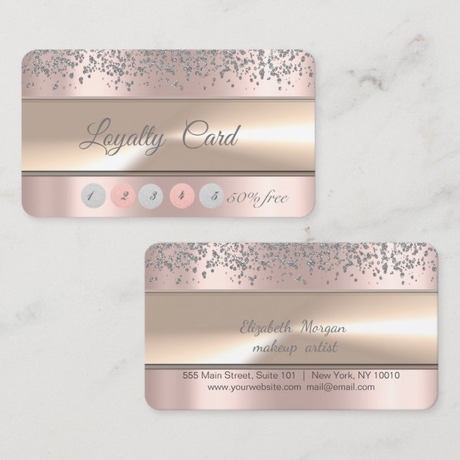 Stripe,Silver Diamonds  Rose Gold Loyalty Card (Front/Back)