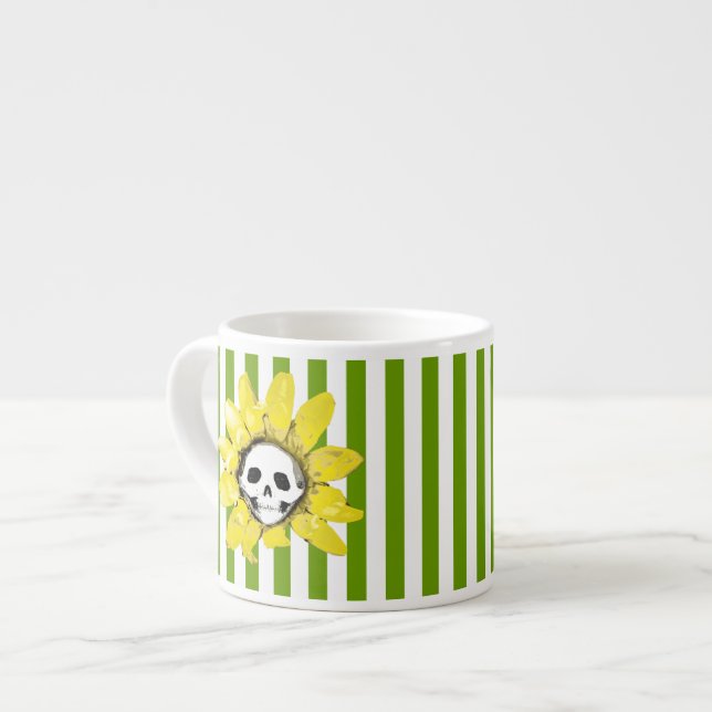 STRIPE Skull Sunflower Tiny Tea Cup (Front Left)