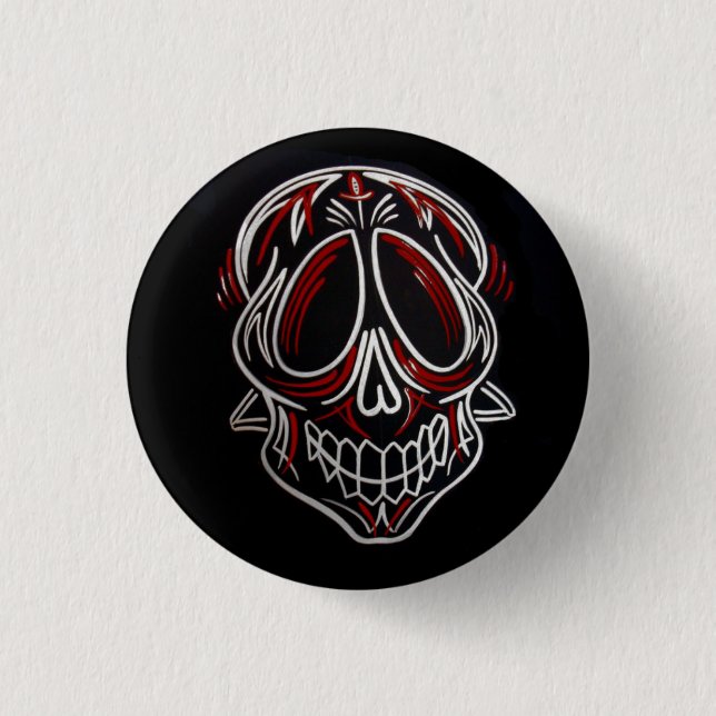Stripe Sugar Skull 1 Inch Round Button (Front)