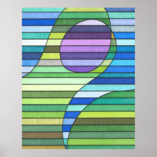 Striped Abstract Green Waves and Purple Circle Poster