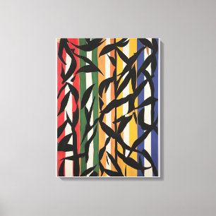 Striped Abstract Painting with Leaves Canvas Print