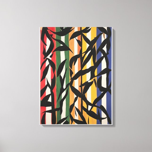 Striped Abstract Painting with Leaves Canvas Print (Front)