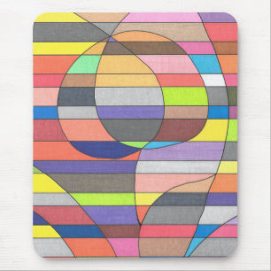 Striped Abstract with Colourful Ovals and Curves Mouse Pad
