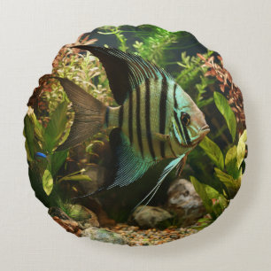 Striped altum angelfish round pillow