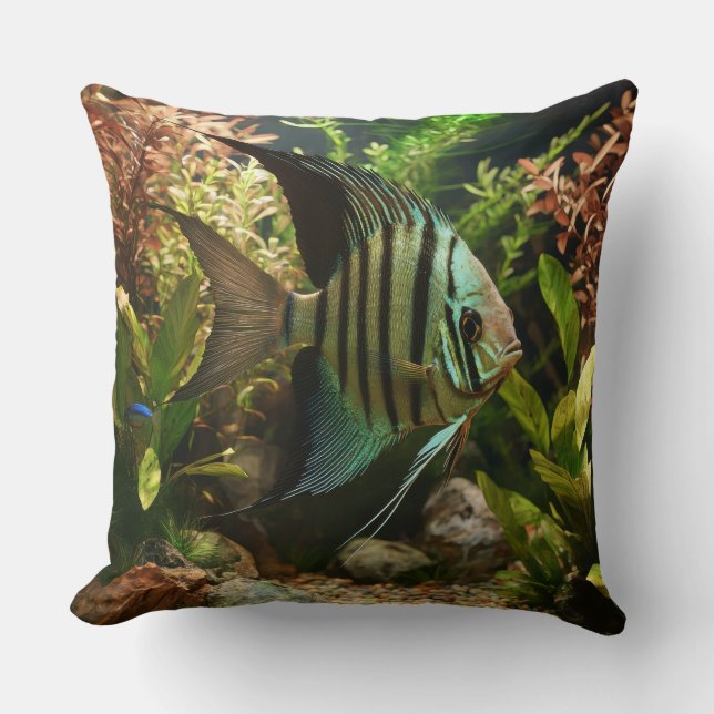 Striped altum angelfish  throw pillow (Front)