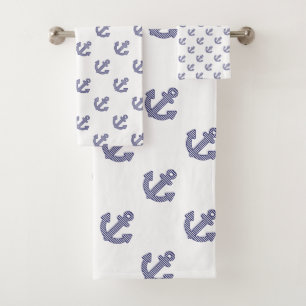 Striped Anchor Repeat White   Bath Towel Set