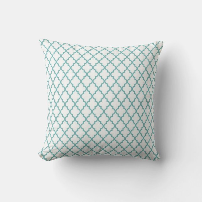 Striped And Moroccan Tile Teal Throw Pillow (Front)