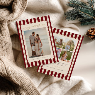 Striped and Scalloped Christmas Card with Photo