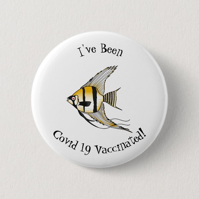 Striped angelfish cartoon illustration 2 inch round button (Front)
