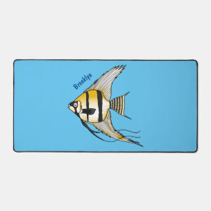 Striped angelfish cartoon illustration desk mat