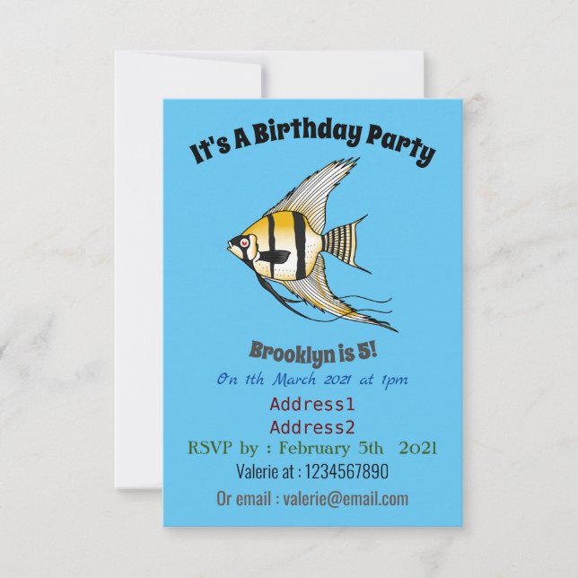 Striped angelfish cartoon illustration invitation (Front)