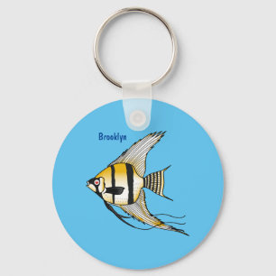 Striped angelfish cartoon illustration keychain