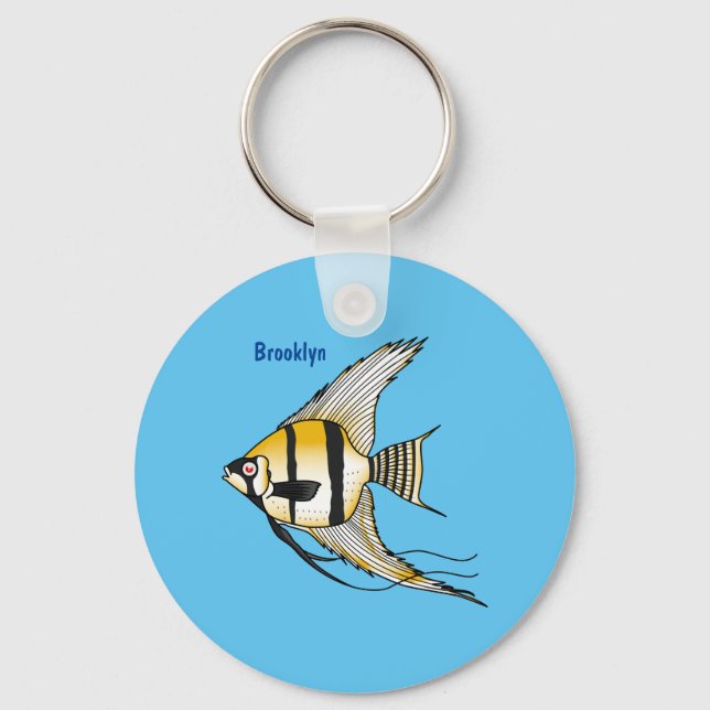 Striped angelfish cartoon illustration keychain (Front)